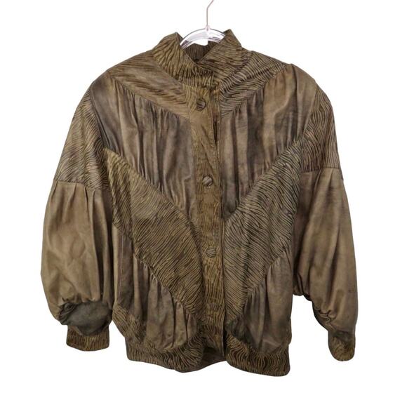 Vera Pelle Italian Leather Dolman Jacket Brown Textured Casual Jacket Medium - Picture 2 of 7